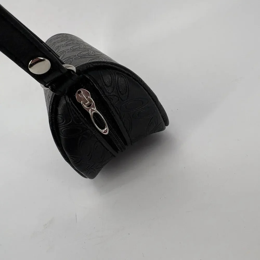Oakley Sunglass Case Black Zipper Around Soft Shell Leather‎ Pouch All Over Logo